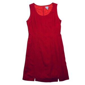 sleeveless red linen dress round neck sz 40 ESPRIT
